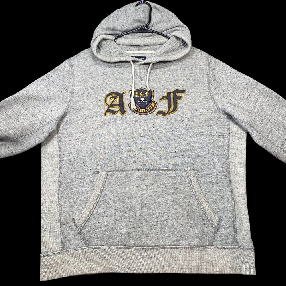 Abercrombie & Fitch Gray Hoodie Sweatshirt Mens Size L Embroidered Logo Patch